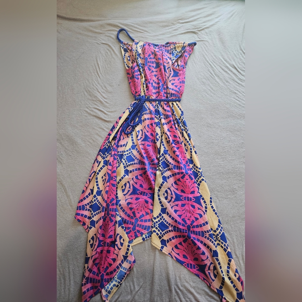 Route 66 Pink and Blue Asymmetrical One Shoulder Sundress
